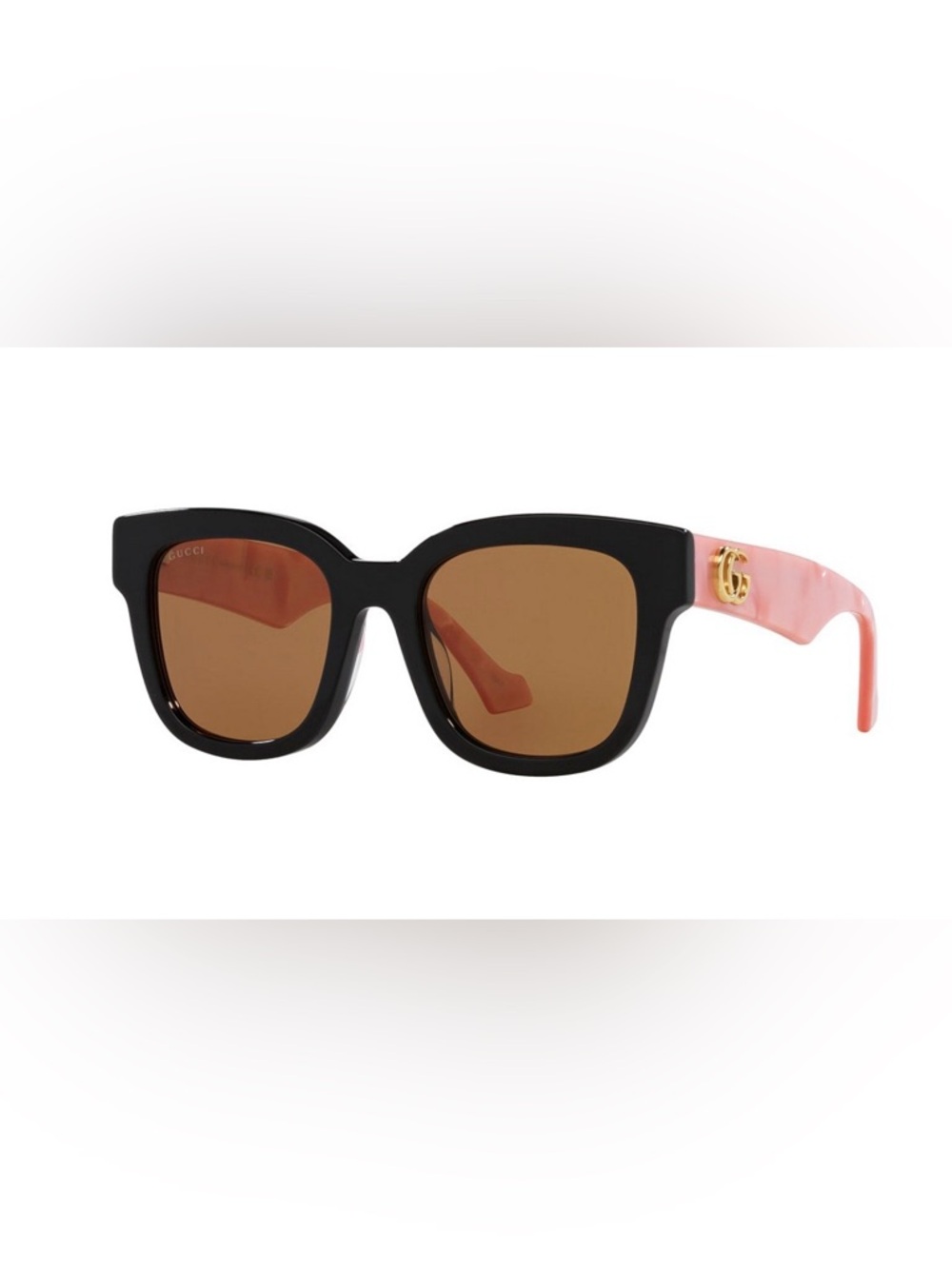 Gucci Black Frame Sunglasses with Pink Temples and Brown Lenses 52MM